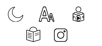 Symbole für Barrierefreiheit, Kontarst erhöhen, Texte vergrössern, vorlesen, leichte Sprache, Gebärdensprtachliche und Instagram